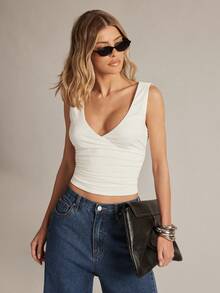 Hauture Women's Wrap Front Office Knit Top With Low Back - White - View 1