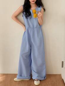 DAZY Bộ áo liền quần không tay cho bé gái tuổi teen mùa hè - Màu xanh lam - Xem 4