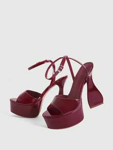 CUCCOO LuxiPop Women's Platform Button Design Fashion Party Occasion High Heel Sandals - Burgundy - View 5