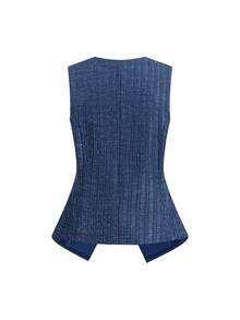 Ellevyn 海洋金属扣无袖上衣和长裤牛仔效果套装，休闲装 - 藏蓝色 - 查看 2