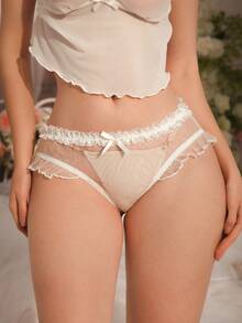 Quần lót nữ ren trắng, xếp ly chéo, chất liệu mỏng nhẹ, lãng mạn, thanh lịch và tinh tế, thích hợp cho mùa cưới. - trắng - Xem 5