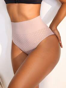 NudeFit 女士波点印花拼接高腰内裤 - 藕粉色 - 查看 4
