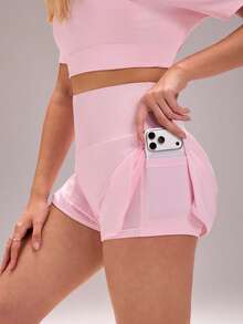Sovereign Charm Pantalones cortos deportivos de mujer de unicolor, cintura alta, con bolsillos, versátiles para uso diario - Rosa - Ver 5
