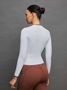 Activina Women's Minimalist Contrast Trim Zipper Half-Zip Long Sleeve Equestrian Top - White - View 2