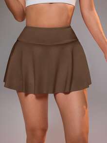 CourtClass Women's Skirt With Pockets For Badminton, Tennis, Yoga, Fitness, Running, Marathon Sports - Khaki - View 5