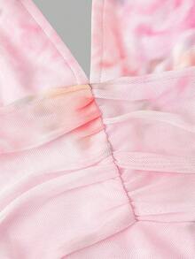 SHEIN MOD 女士深V领印花露背吊带浪漫连衣裙 - 粉色 - 查看 7