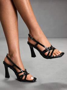 CUCCOO SZL Modische Frauen Sandalen mit quadratischer Zehenpartie, Kreuzriemen und sexy hohem Absatz - Schwarz - Übersicht 5