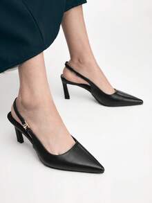 Tacones altos de punta fina y sin talón para uso diario - Negro - Ver 9
