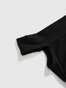 ROMWE Top ajustado de mujer con hombros descubiertos, cordones laterales y drapeado - Negro - Ver 9