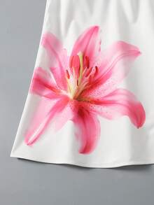 Tween Girl Elegant Vacation White Halter Twist Knot Sweet Pink Floral Print Backless Bow A-Line Sleeveless Dress - White - View 7