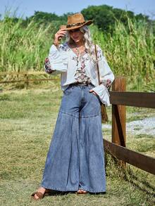 Breezaya Damen weite Bein Plissee Vintage Design Schlankheits Jeans - Helle Waschung - Übersicht 6
