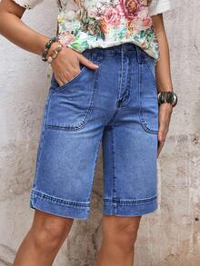 EMERY ROSE Quần short denim ống đứng dáng thường ngày, chất liệu denim mài, dành cho nữ. - Màu xanh lam - Xem 8