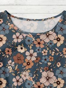 Rusticease 女式休闲 V 领盖袖宽松衬衫，复古花卉印花 - 彩色 - 查看 6