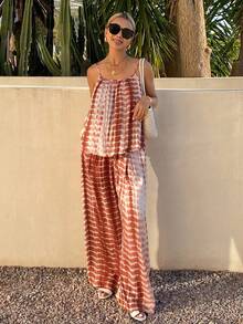 DAZY Women's Casual Floral Print Camisole And Wide Leg Pants 2 Pieces Set, Summer Boho - Blue - View 3