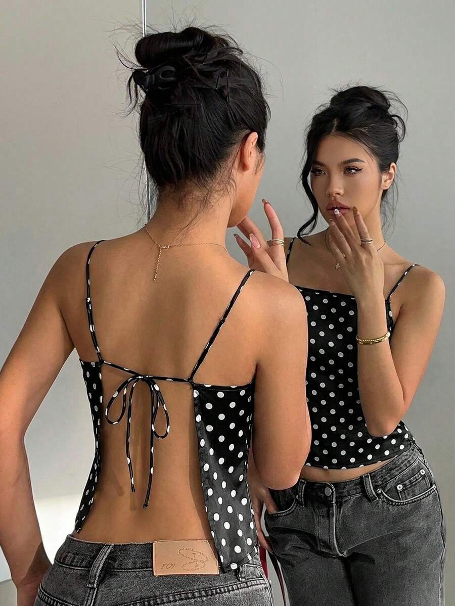 Siren Gaze Camiseta sin espalda con estampado de lunares y bajo a la moda para mujer - Multicolor - Ver 1