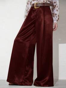 Aveloria Modichic Women's Elegant Loose Fit Flowy Trousers With Leather Belt, Flattering Leg Line, Suitable For Commuting - Burgundy - View 6