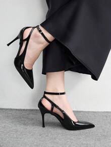 CUCCOO BIZCHIC Black Patent Leather Pointed Toe Hollow Out Stiletto Heel Elegant Pumps For Women Spring Shoes - Black - View 3