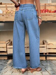 Selianne Women's Vacation Casual Washed Wide Leg Jeans - Blue - View 2