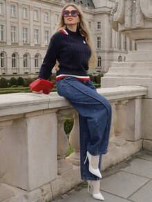 Elenary Edit Women's New Fashionable & Blue Curved Leg Pants, Suitable For Valentine's Day, Mother's Day, High-End - Blue - View 6