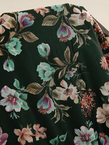 EMERY ROSE Plus Size Floral Print Ruffle Hem Casual Vacation Shirt - Dark Green - View 6
