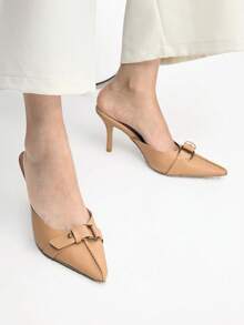 Mnmlis Women's Pointed Toe Buckle Design Fashionable Elegant High Heel Mules - Brown - View 1