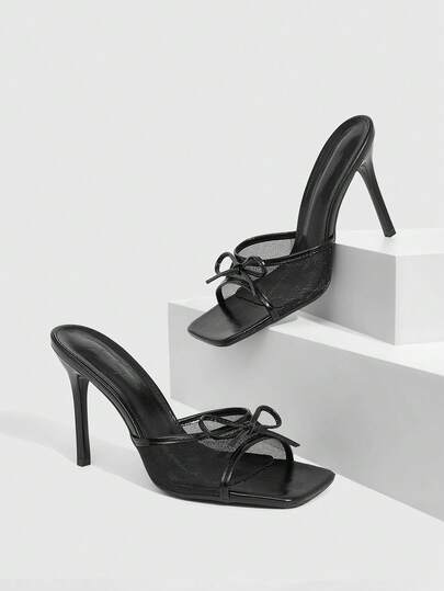 CUCCOO SZL Women's Bow Decor Fashion Daily Wear Slip-On High Heel Sandals