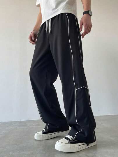 SHEIN Mirajuku Stylish Drawstring Loose Fit Straight Leg Casual Cargo Pants, Suitable For Teen Boy, Summer