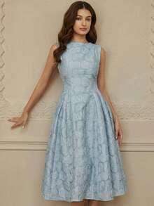 Aveloria Rosie Vestido sin mangas con cintura ceñida y abertura, estilo acampanado - Azul - Ver 4