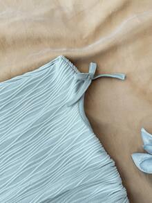 少女休闲优雅度假风纹理不对称肩部褶皱短款T恤 - 霧霾藍 - 查看 4