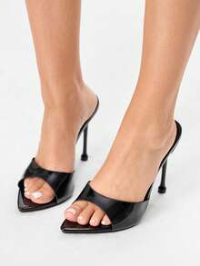 Glitzique Elegant Minimalist Pointed Toe Stiletto Heel Slide Sandals - Black - View 7