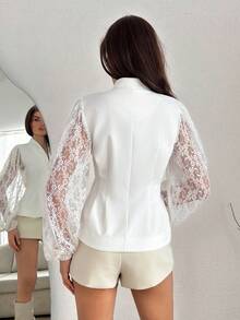 SHEIN Women, Spring, Summer, Blazer, Lace Sleeve, Boho, Weeding, Elegant, Boho Style, - White - View 2