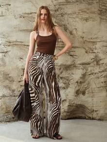 MOTF PREMIUM WOMEN'S ZEBRA PRINT LOOSE WIDE LEG PANTS WITH SIDE POCKETS - Multicolor - View 1
