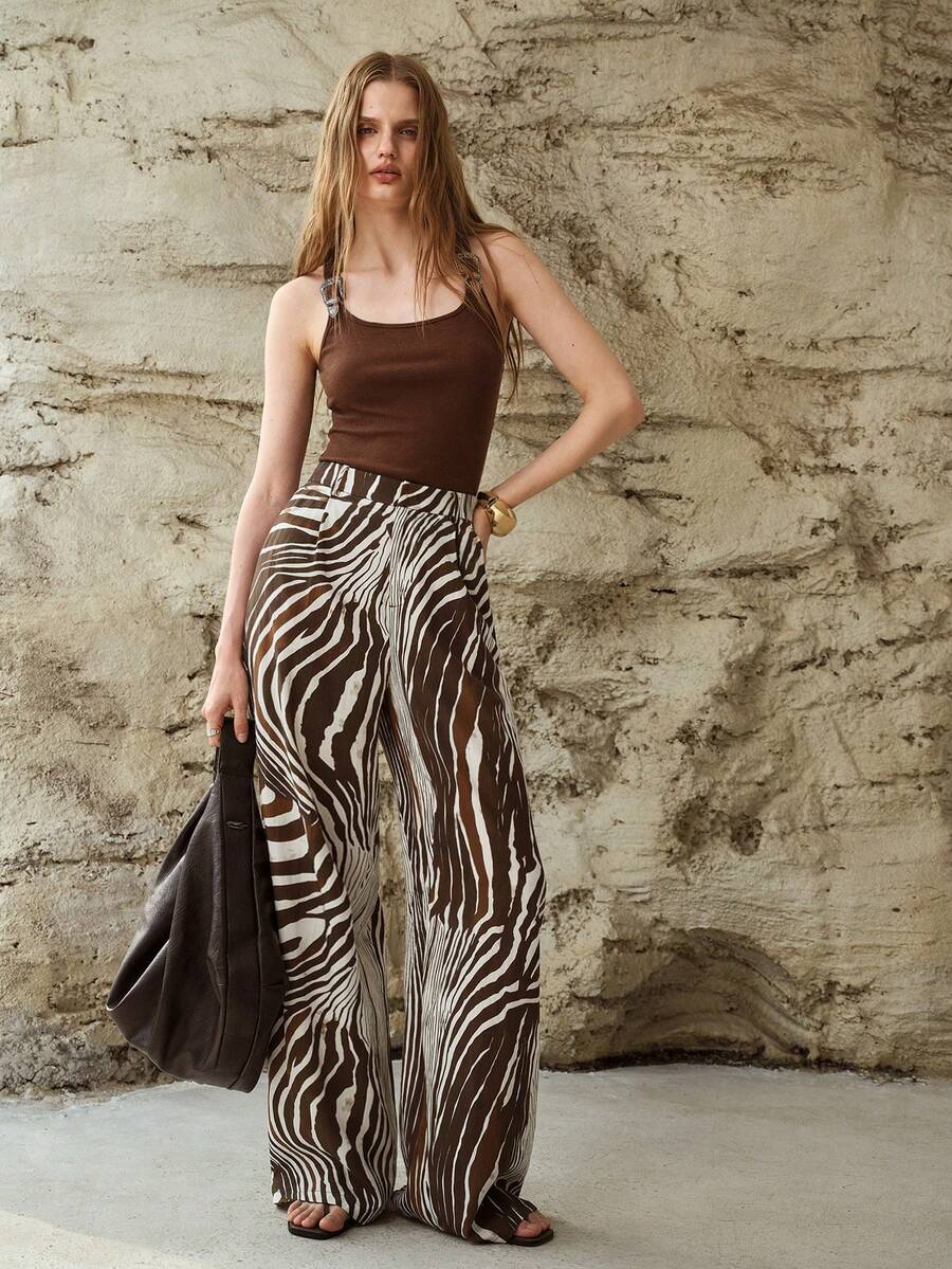 MOTF PREMIUM WOMEN'S ZEBRA PRINT LOOSE WIDE LEG PANTS WITH SIDE POCKETS - Multicolor - View 1
