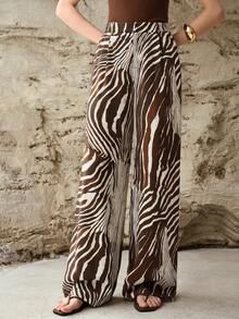 MOTF PREMIUM WOMEN'S ZEBRA PRINT LOOSE WIDE LEG PANTS WITH SIDE POCKETS - Multicolor - View 4