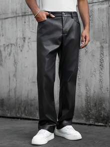 SLATEMANN Quần ống suông Manfinity Streetrush phong cách đường phố Mỹ bằng da PU màu đen, Quà tặng bạn trai, Quần nam, Quần da, Quần da rộng rãi cho nam, Quần đen - màu đen - Xem 1