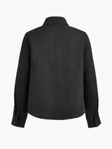 MOTF PREMIUM WOMEN'S SOLID COLOR FOLD PLEATED REGULAR ELEGANT COMMUTER VERSATILE SHIRT, SUITABLE FOR SPRING AND AUTUMN - Black - View 2