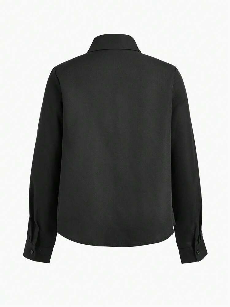 WOMEN'S SOLID COLOR FOLD PLEATED REGULAR ELEGANT COMMUTER VERSATILE SHIRT, SUITABLE FOR SPRING AND AUTUMN