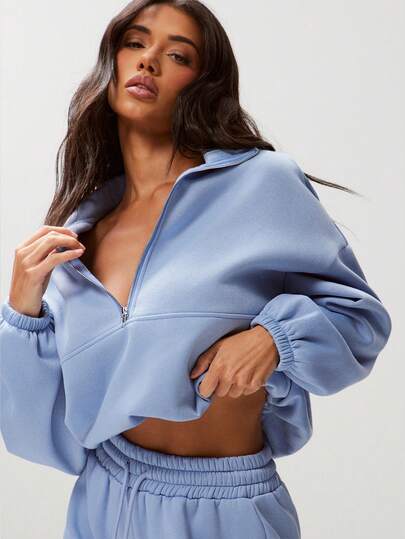 Denimoi High Neck Half Zip Oversized Sweatshirt Airport Outfits Loungewear Pilates Casual Outfits Cozy