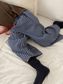 DAZY Young Boy Casual Striped Wide Leg Pants - Navy Blue - View 1