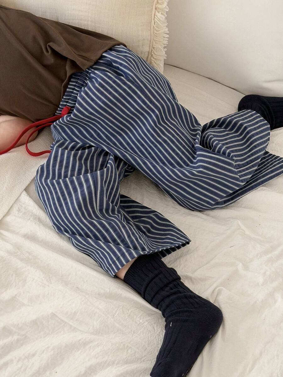DAZY Young Boy Casual Striped Wide Leg Pants - Navy Blue - View 1