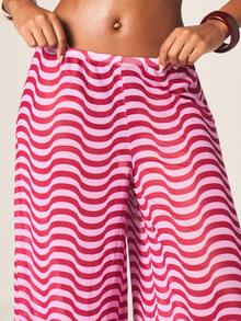 MISSGUIDED Pantalones anchos de onda con cintura elástica como cubrecosturas de playa para vacaciones de verano, uso en la piscina y resorts, de flujo ligero y ropa de playa - Rosa - Ver 4