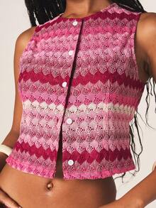 MISSGUIDED 钩针条纹无袖背心上衣和长裙两件套，搭配纽扣前开襟短款开衫，波西米亚风夏季节日装扮 - 彩色 - 查看 2