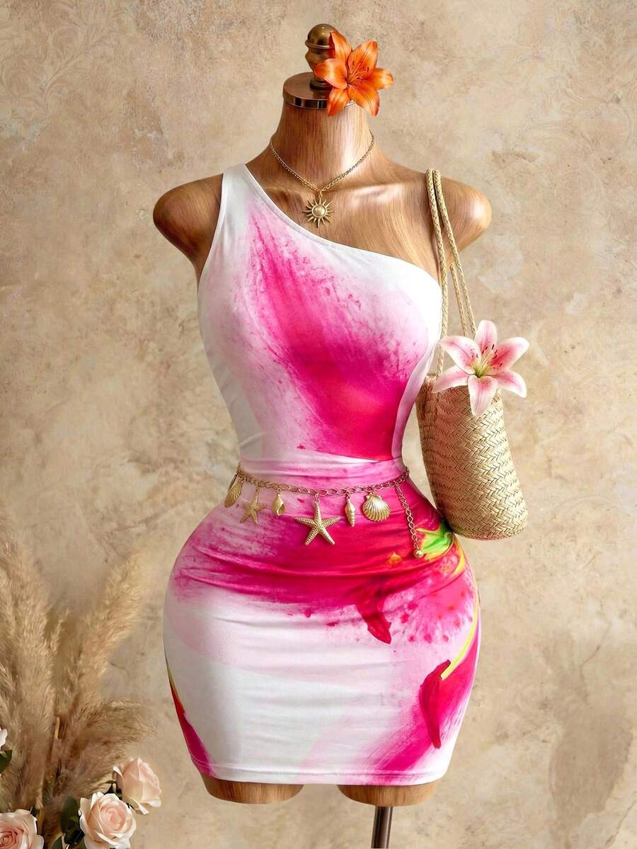 SHEIN BamGlam Women's Placement Print Vacation Mini Dress - White - View 1