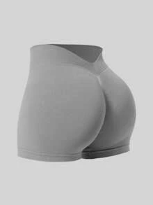 Velisys Velisys Minimalist Solid Color Seamless V-Back Waist Sports Shorts - Multicolor - View 4