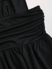 Sweetra Elegant Black Deep V-Neck Cinched Waist Wide Leg Jumpsuit, Suitable For Commuting And Gatherings, Spring/Summer - Black - View 6