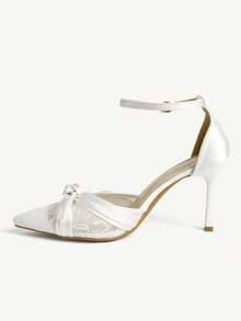 CUCCOO CHICEST Women's Fashion Pointed Classic Satin Mesh With Sexy Evening Wear Party Style Simple Back Space Stiletto High Heel Shoes - White - View 4