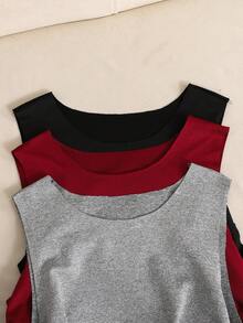 SHEIN 3pcs/Set Tween Girls' Casual Waist Tie Sleeveless Jumpsuit Set - Burgundy - View 3