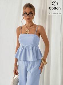 Siren Gaze Women's Striped Print Camisole And Pants Casual 2 Pieces Set - Blue and White - View 7