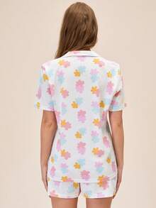 EURMUSE Cute Floral Print Button Detailed Relaxing Pijama Set - Multicolor - View 2