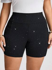 Comfylo Plus Size High Waist Basic Casual Sports Black Short Cycling Leggings - Black - View 5